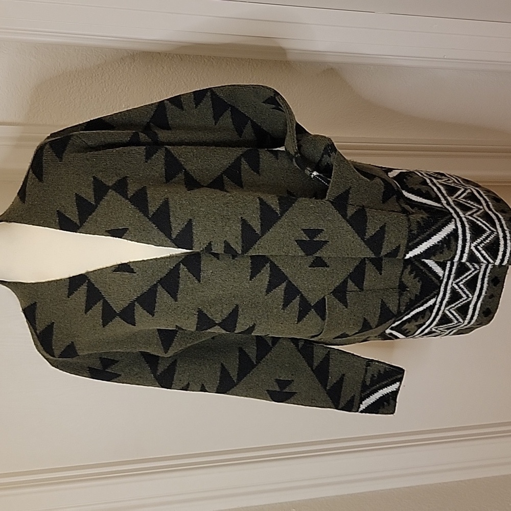 Frye Women's Green Cardigan Sweater With Native Design